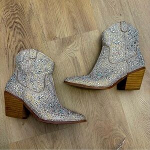 Mi.iM Angel Silver Metallic Embellished Ankle Booties